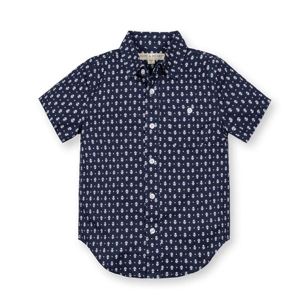 Hope & Henry Navy Patterned Kids Button Down Shirt